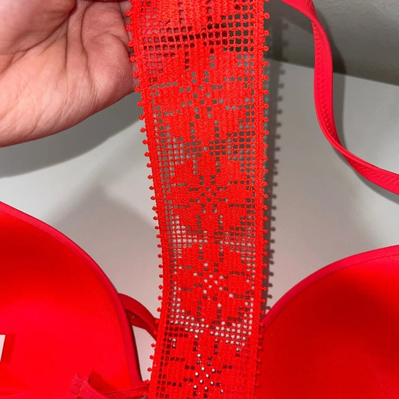 aerie Neon Peach Tie Front Crochet Racerback Triangle Bikini Top Medium Women’s - Picture 6 of 9